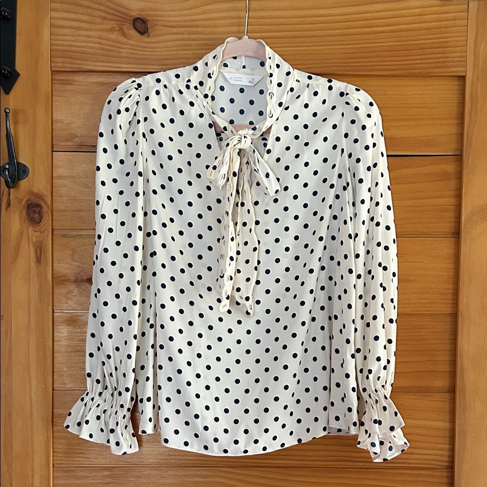 LC Lauren Conrad Cream and Black Polka Dot Blouse